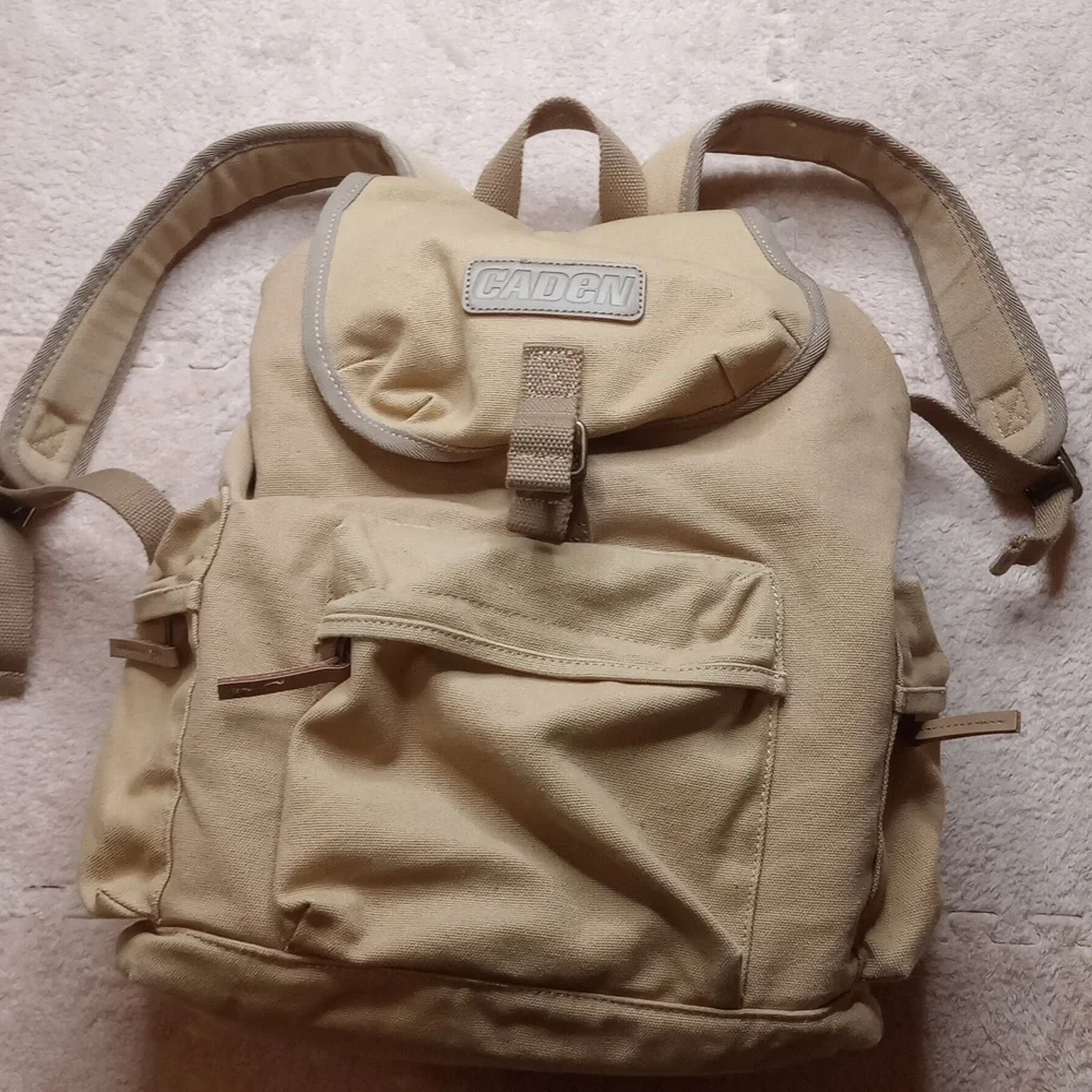 Caden Camera Case Backpack Tan Canvas Flap Bag Rucksack Photography